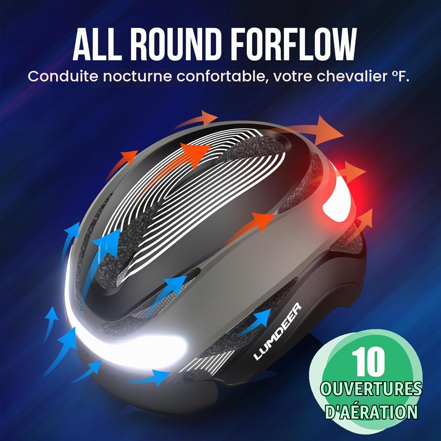 LUMDEER Casque de vélo pour adultes hommes et femmes – Casque de vélo avec lumières avant et arrière, clignotants et feux de freinage, visière photochromique, casque de vélo urbain pour scooter