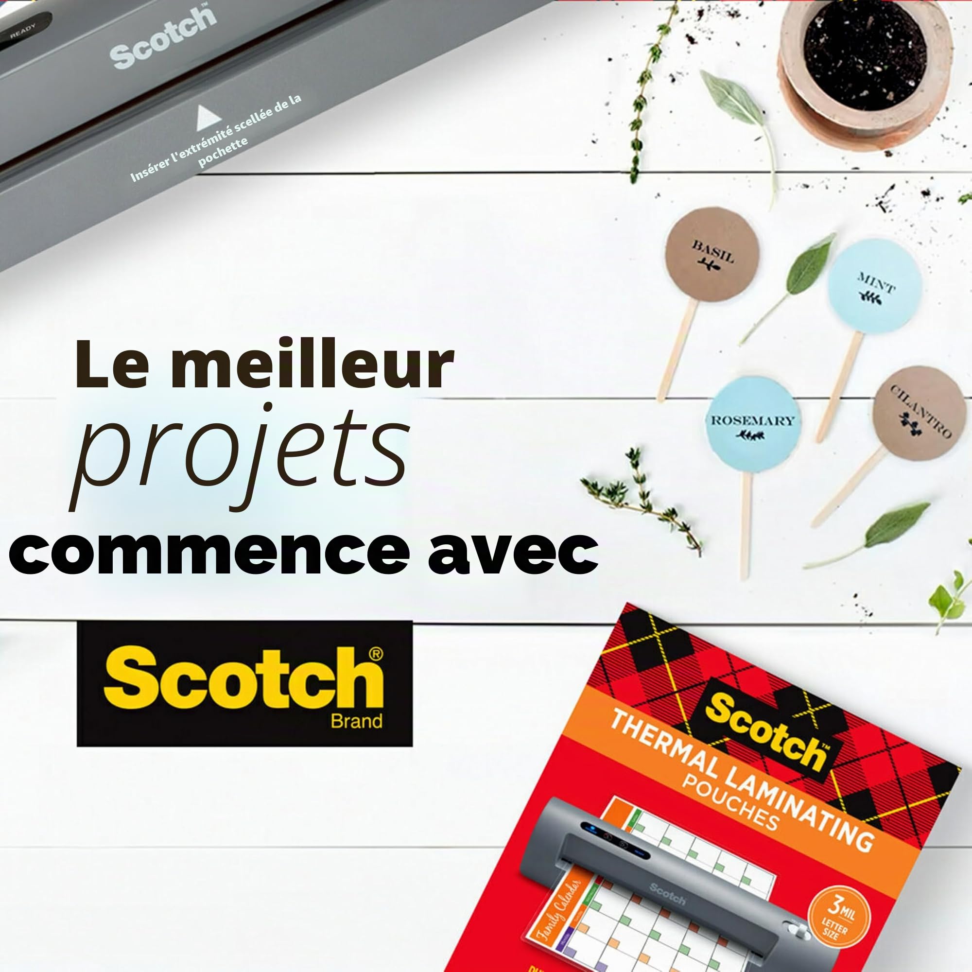 Scotch Plastifieuse thermique, système à 2 rouleaux pour une finition professionnelle, utilisation à la maison, au bureau ou à l'école, convient pour une utilisation avec des photos (TL901X)