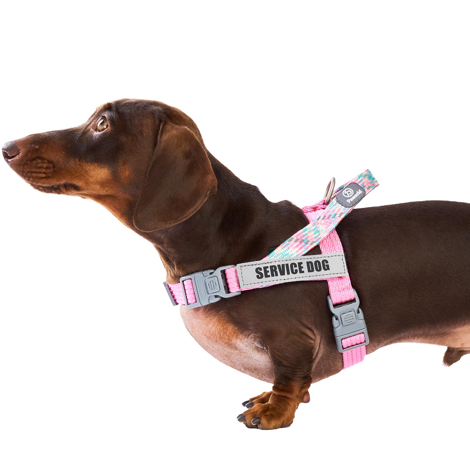 Hundegeschirr, Diensthundegeschirr, Norwegergeschirr Hund, Sicherheitsgeschirr mit 4 reflektierenden Aufnähern, Verstellbar, Griff, für Spaziergänge, Training und Laufen (Rosa, S)