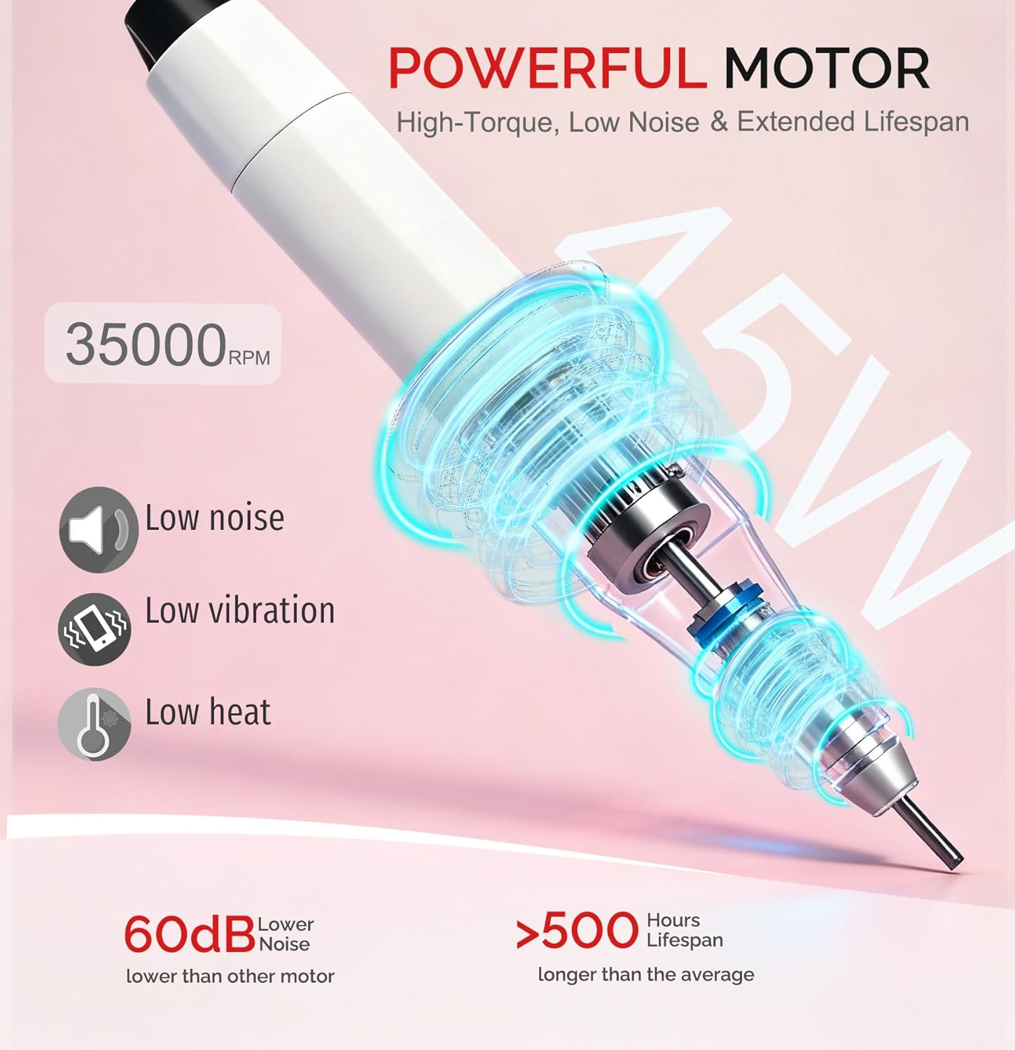 Electric Nail Drill,Professional Nail Drill 35000 RPM - Cordless Electric Nail File ,Portable Nail Efile for Acrylic Gel Nails, Manicure Pedicure Polishing Shape Tools for Salon Home Use
