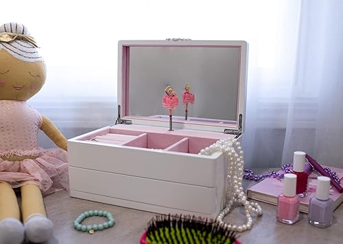 Miniatura 6 de Cottage Garden Bailarina blanca con tono plateado de madera de 10 pulgadas, joyero musical toca la danza del hada del ciruelo del azúcar