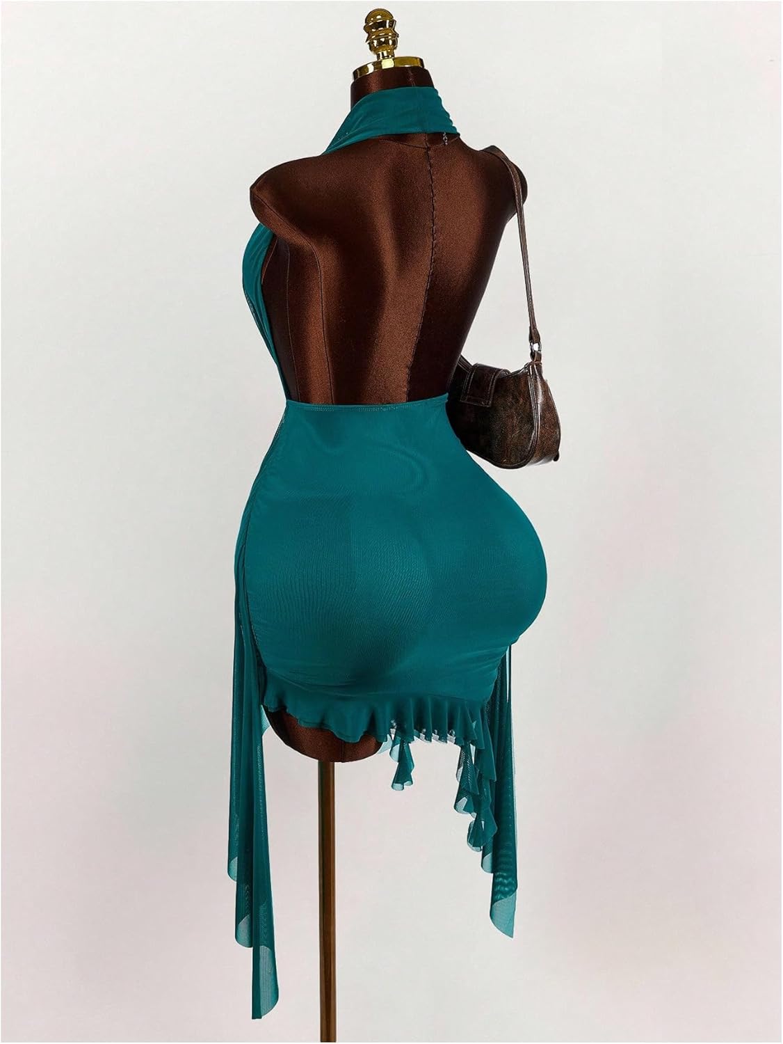 SOLY HUX Women's Halter Cowl Neck Ruffle Mesh Mini Dress Bodycon Party Cocktail Dresses - Image 2