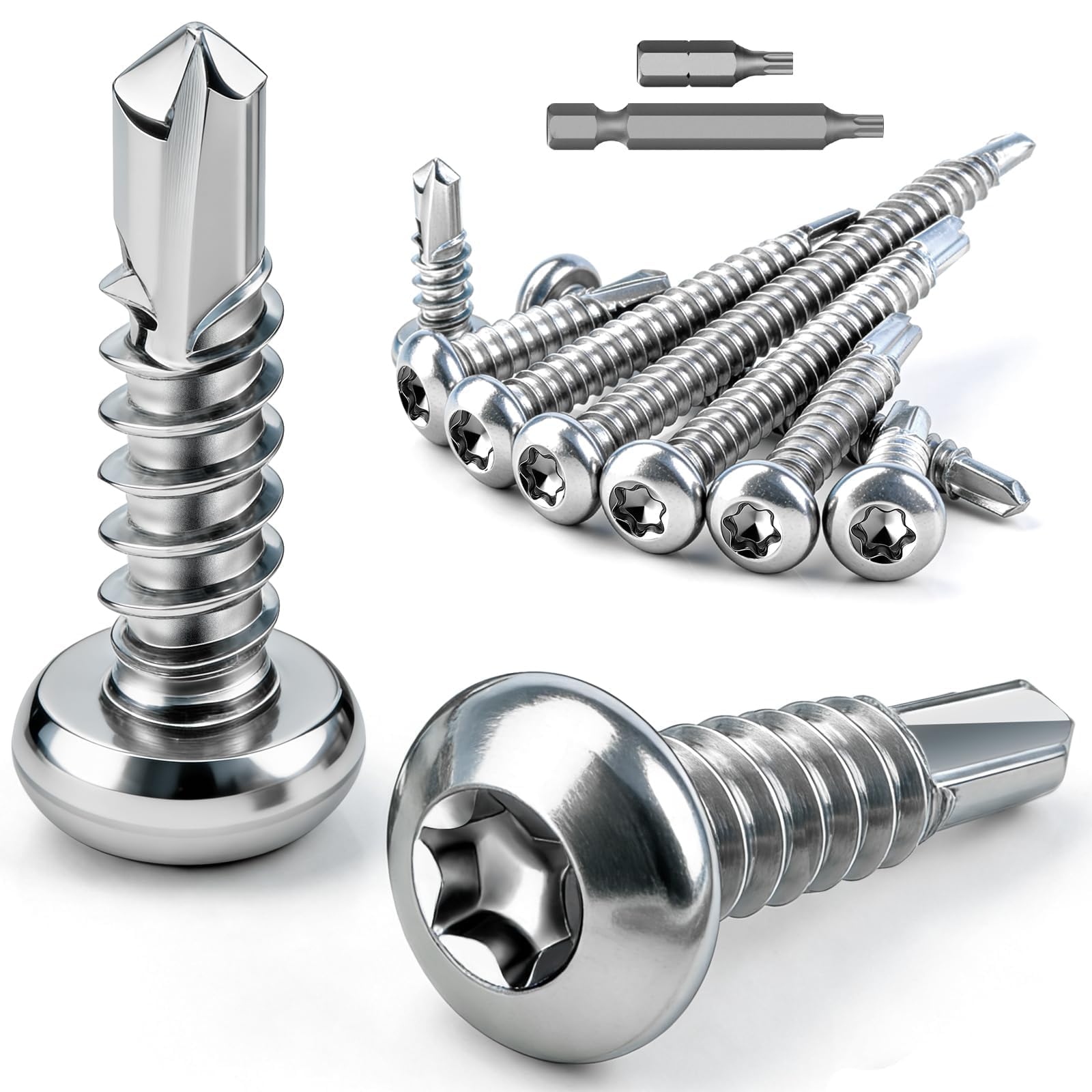 mawmuaw 110 Stk Bohrschrauben Torx Edelstahl, Linsenkopf Selbstbohrende Schrauben M4,2x25 mm, Selbstschneidende Schrauben Edelstah 410 Blechschrauben DIN 7504 Metalldachschrauben für Hartholz