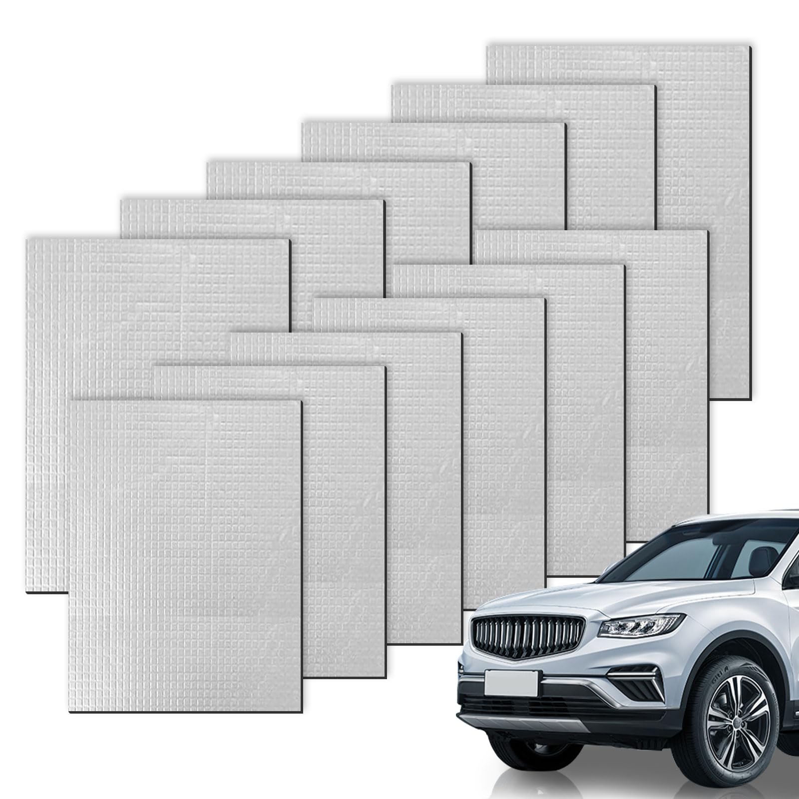 12 tappetini isolanti per auto, 250 x 180 x 5 mm, autoadesivi, isolamento auto, base protettiva in alluminio butirrale per isolamento acustico e isolamento termico