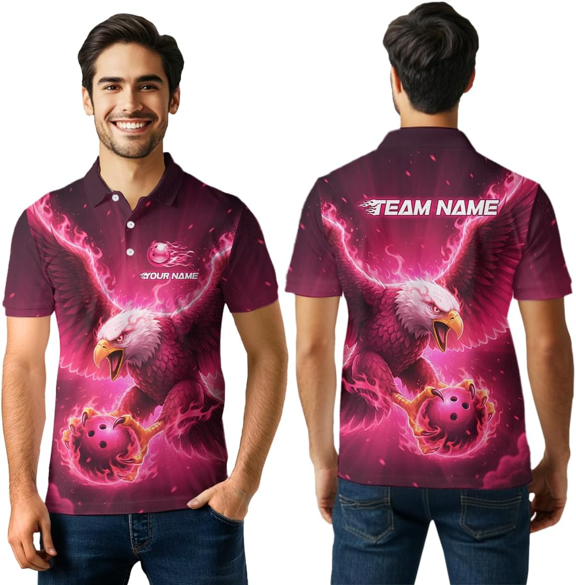 Eagle Pink Bowling Shirts for Team Men Women Eagle Bowling Jersey Custom Bowling Polo and 1/4 Zip Bowling Shirt