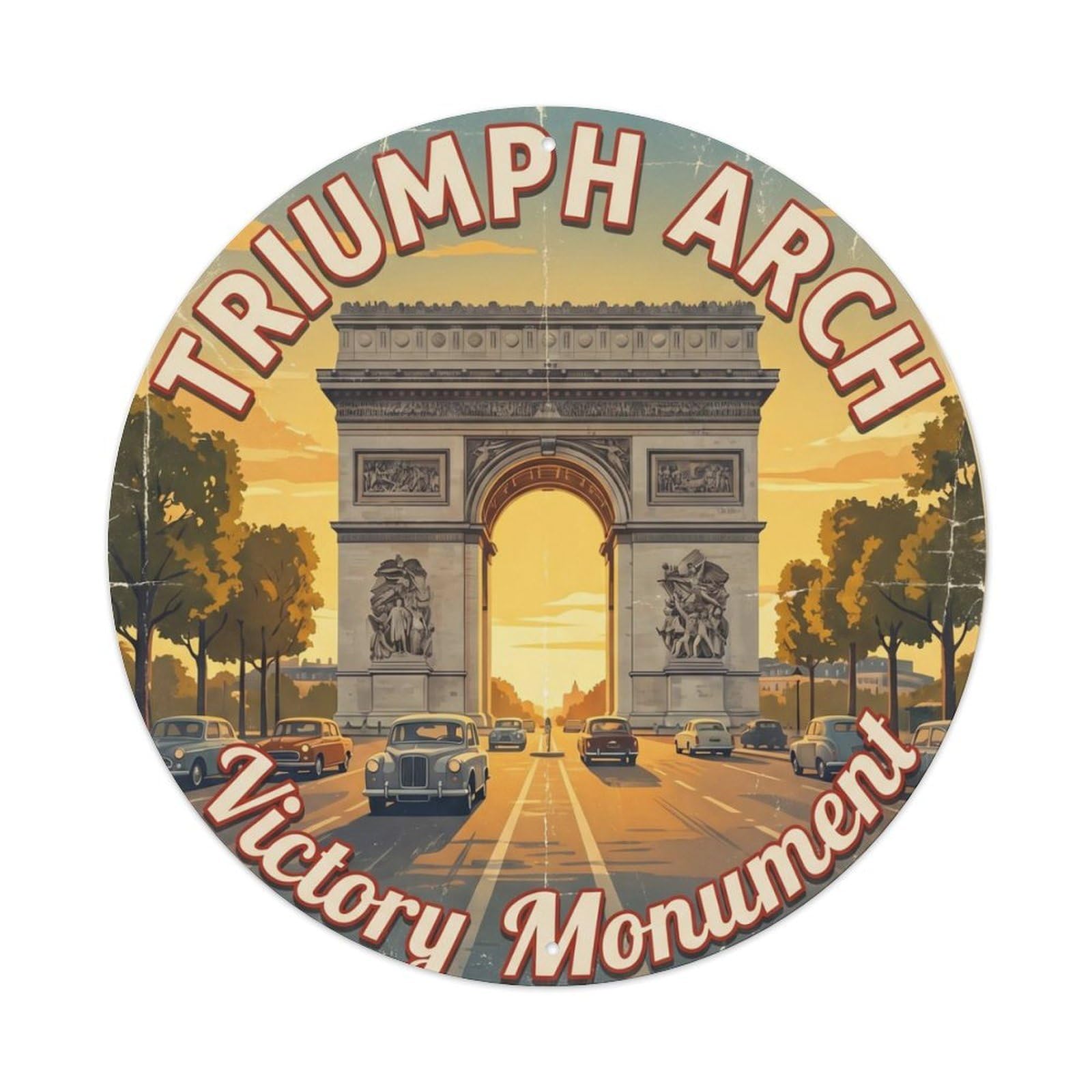 Fqnyr Style Vintage Travel Arc Triomphe Parisian Metal Tin Sign