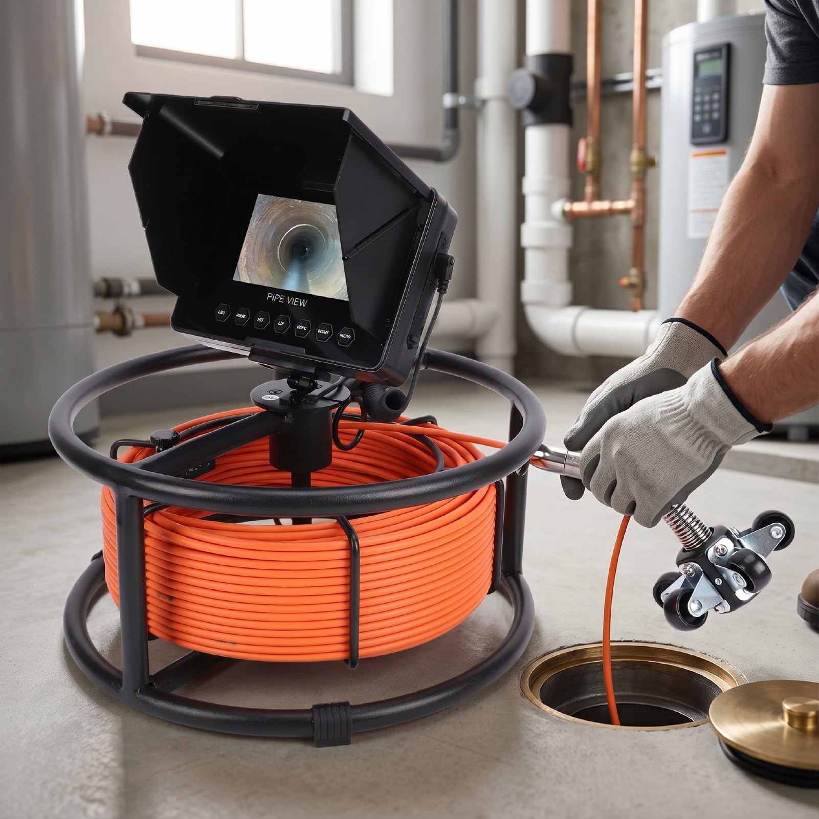 Bewinner Cámara de Inspección de Tuberías de Alcantarillado con Grabación DVR de Monitor de 4,3 Pulgadas (F2543DC23-30M-K) | Sonda resistente al agua de 23 mm, lente gran angular de 145°, uso en plomería, contratistas y propietarios de viviendas,