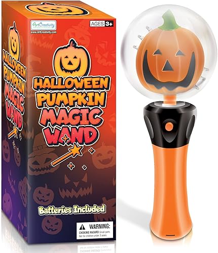 Miniatura 7 de ArtCreativity Juguete de varita mágica con luz de calabaza de Halloween, juguetes iluminados para niños, con efectos iluminados y giratorios,