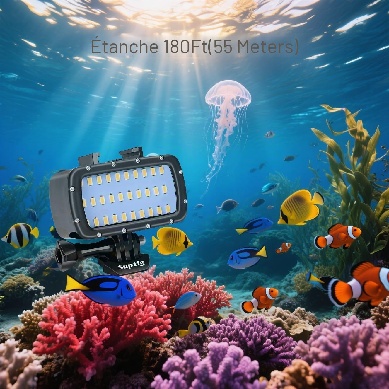 Suptig Lampe vidéo étanche à 30 LED Compatible avec Gopro Hero 13 Hero 12 Heor 11 Hero 10 Hero 9 Hero 8 Hero 7 Hero 5 Hero 6 Hero 4 et appareils Photo Reflex Canon Nikon Sony Olympus Étanche 55 m