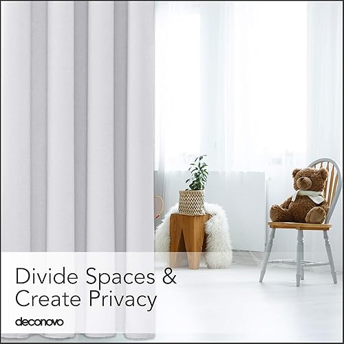 Miniatura 4 de Deconovo Cortinas divisoras de habitación para oficina (8.3 pies de ancho x 8 pies de alto, 1 panel, blanco grisáceo) cortinas insonorizadas para