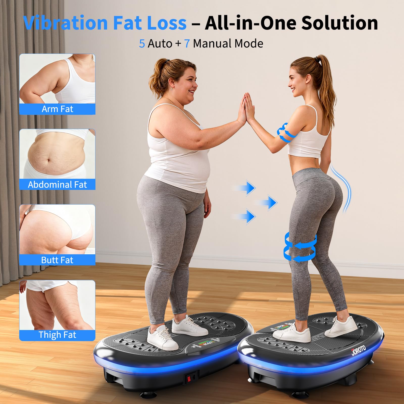 JOROTO Vibrationsplatte 4D für Zuhause - [3 leistungsstarke Motoren] Profi-Ganzkörpertraining | App-kompatibel | Integrierter Bluetooth-Lautsprecher & LED-Lichtern, bis 200 kg, Ideal für Heimfitness