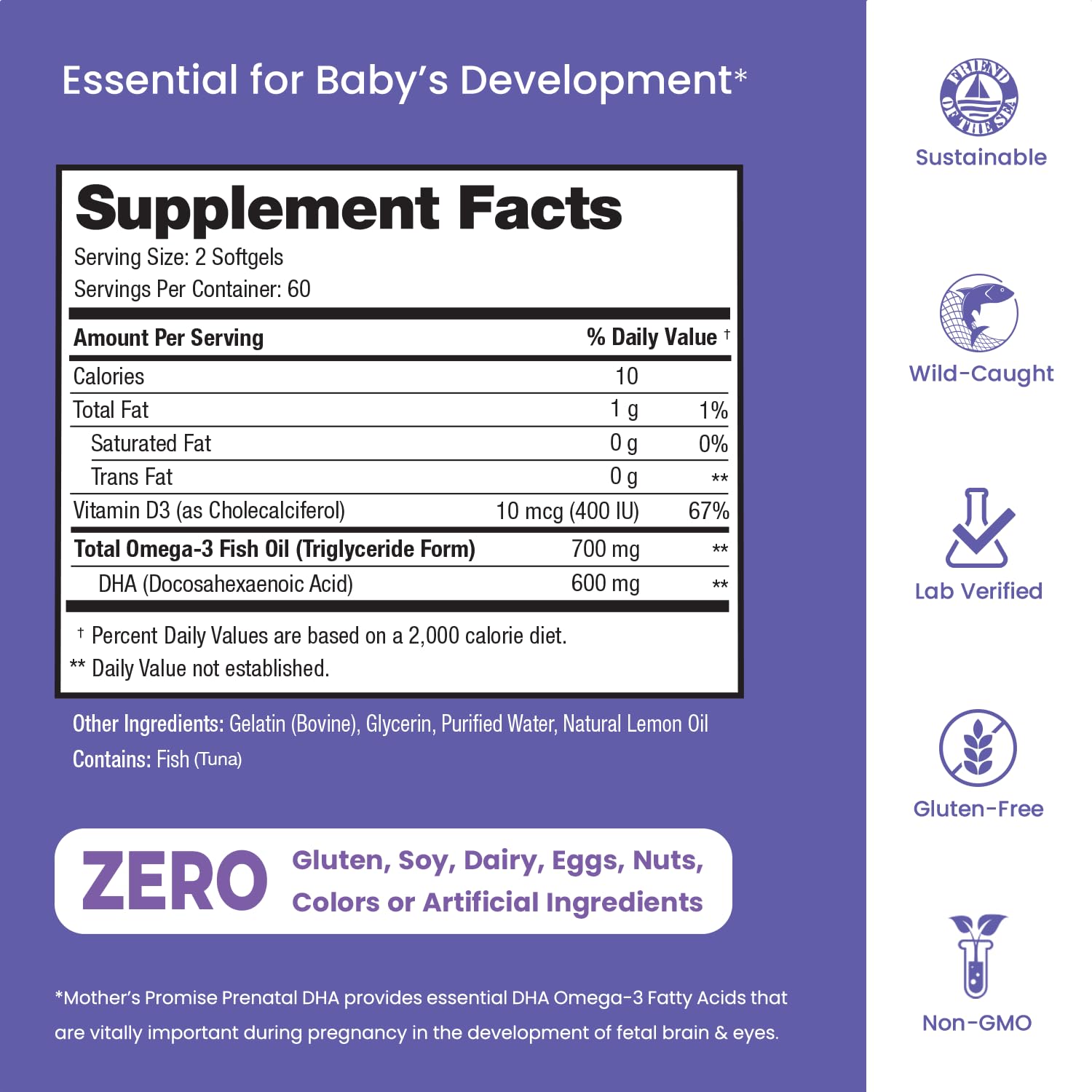 Mother's Promise Prenatal DHA 600mg Omega-3 for Pregnancy, 120 Softgels — Amazon image 7