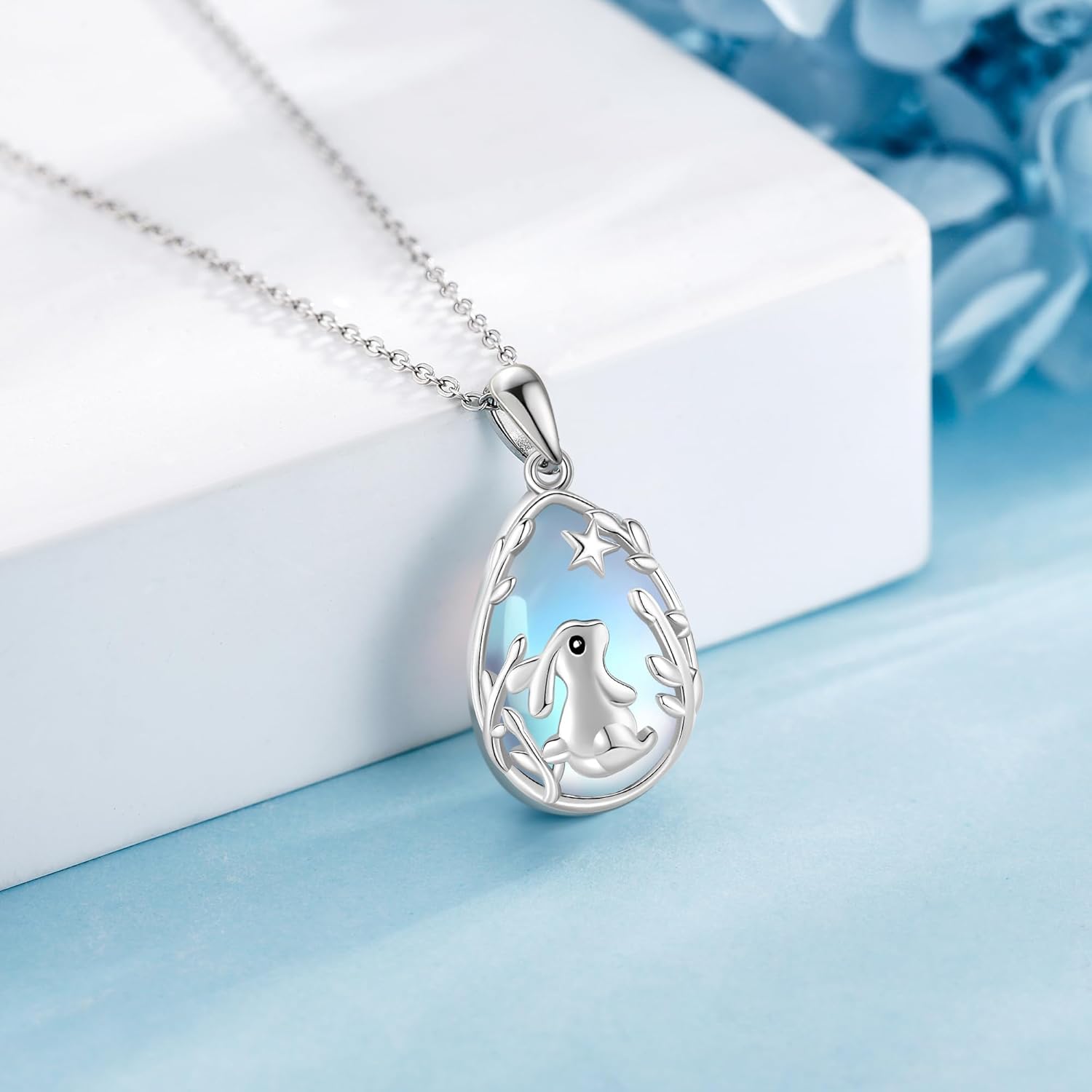 Bunny Necklace 925 Sterling Silver Rabbit Necklace Moonstone Bunny Pendant Easter Jewelry Gifts for Women - Image 2