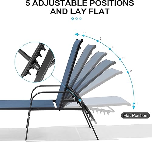 Vista 34 de Crestlive - Tumbona para exteriores, 5 posiciones, tumbonas de piscina con reposabrazos, sillón reclinable para patio, playa, terraza, patio