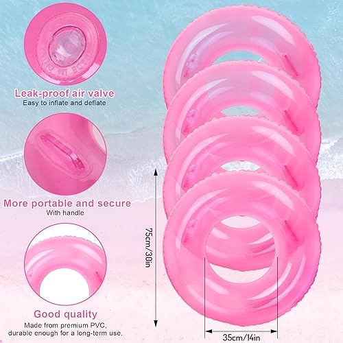 Miniatura 2 de 4 flotadores inflables para piscina con asas, anillos de natación rosa transparente, tubos de piscina para adultos, adolescentes, piscina de verano,
