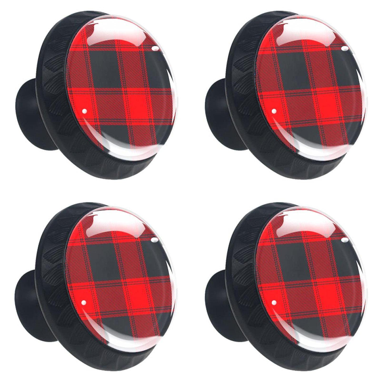 Boutons de tiroir en cristal tartan rouge et noir de 30 mm pour la déco de vos meubles (Lot de 4)