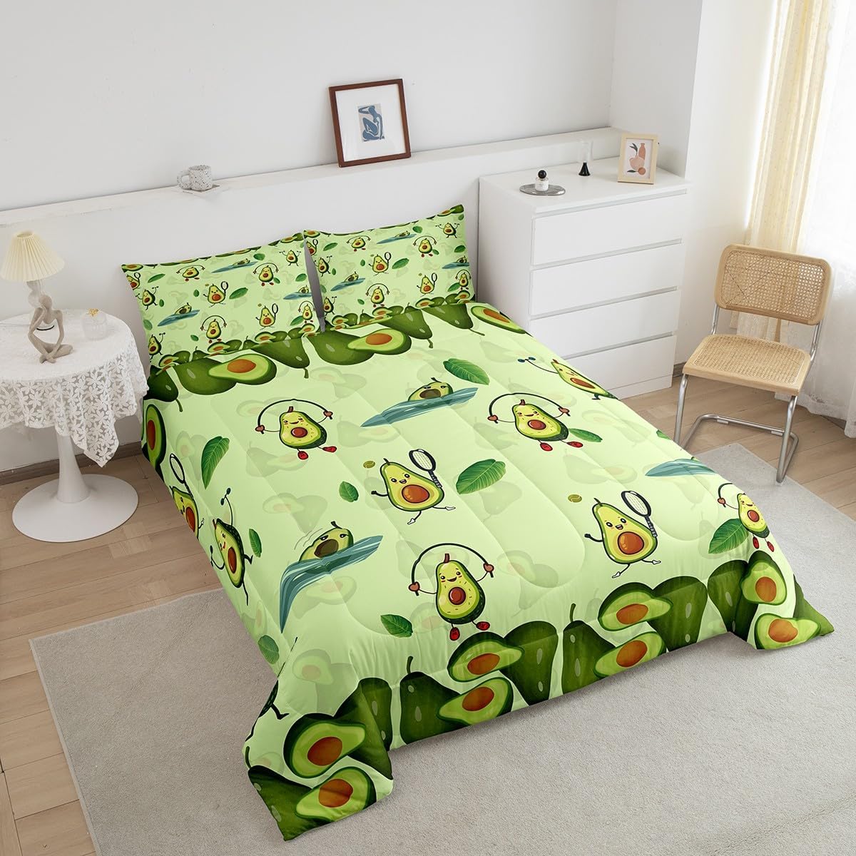 Homewish Avocado Comforter Set,Fruit Theme Bedding Set for Kids Girls Women,Adults Cute Avocado Comforter,Green Theme Quilted Duvet Set Bedroom Collection Twin Size 2Pcs
