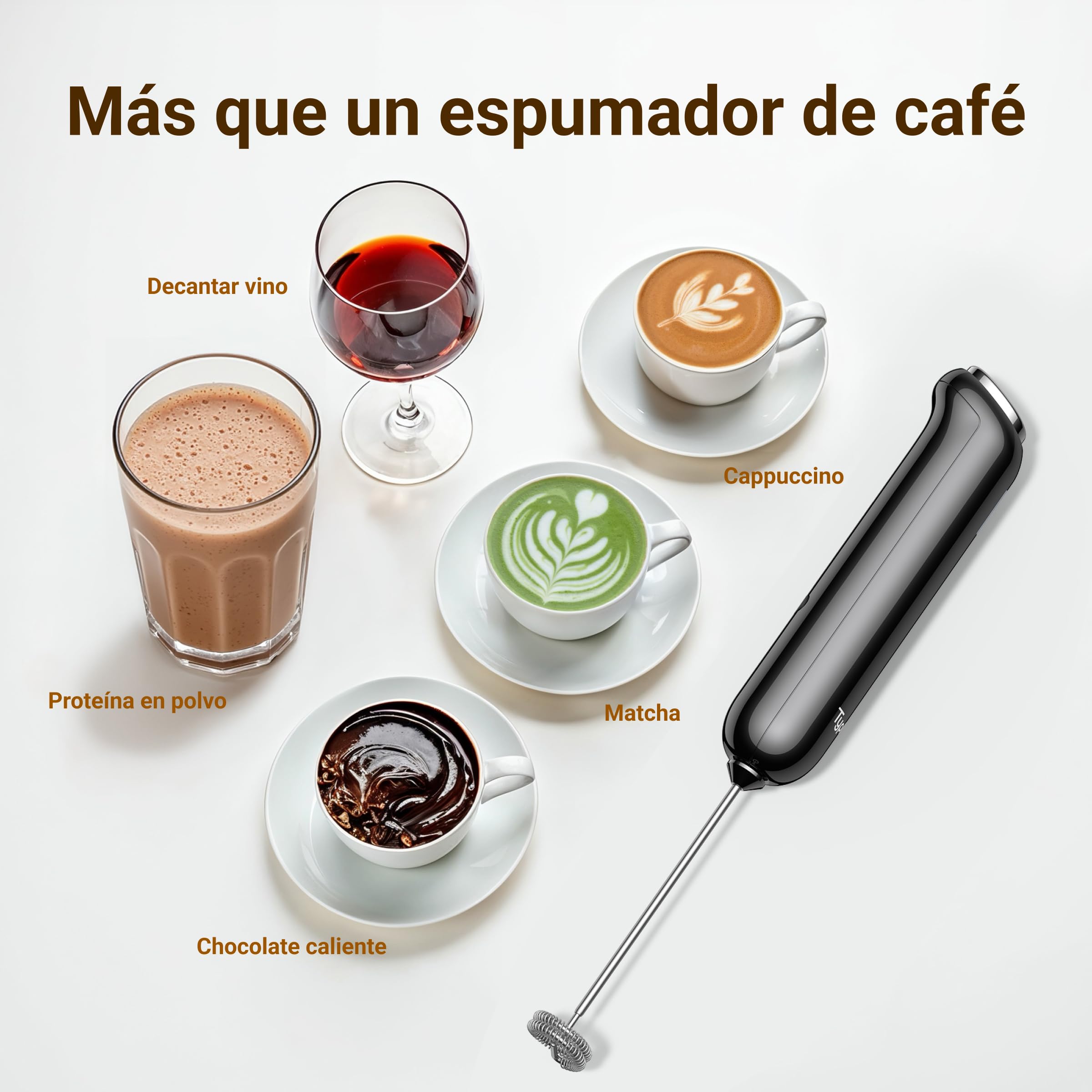 Typhur InstaWhisk Espumador de Leche Eléctrico de Mano, Recargable USB-C, Velocidad Variable, 3 Batidor Desmontable, sin Salpicaduras, para Café, Capuchino, Matcha, Leche de Avena, Soja