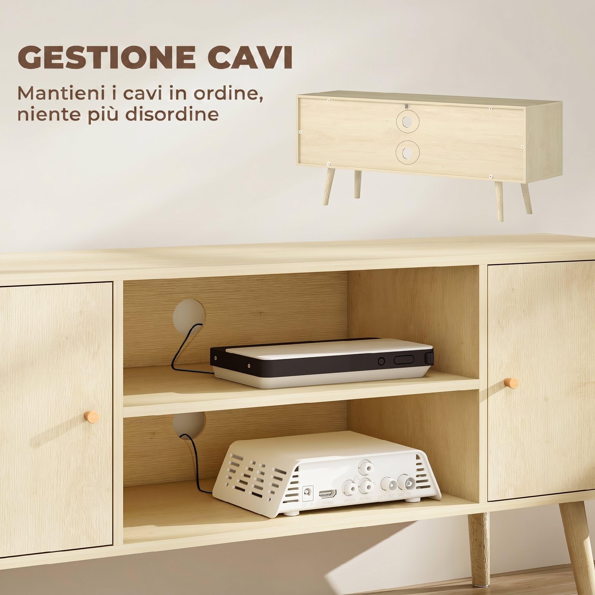 HOMCOM Mobile Porta TV Fino a 55" con 2 Armadietti con Ante Color Legno