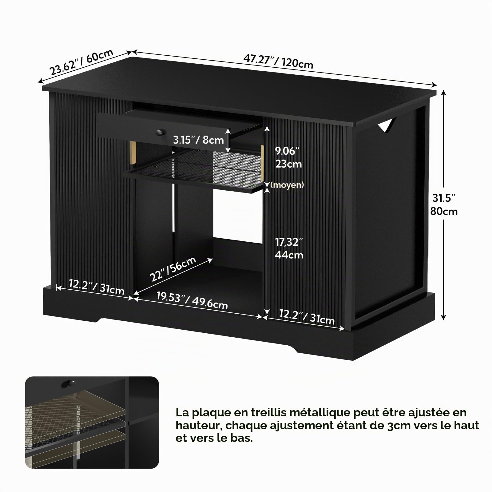 Support pour Terrarium Reptile, Support pour Aquarium avec Rangement, Meuble en Bois pour Terrarium, Armoire pour Aquarium à Reptiles, 120 x 60 x 80 cm