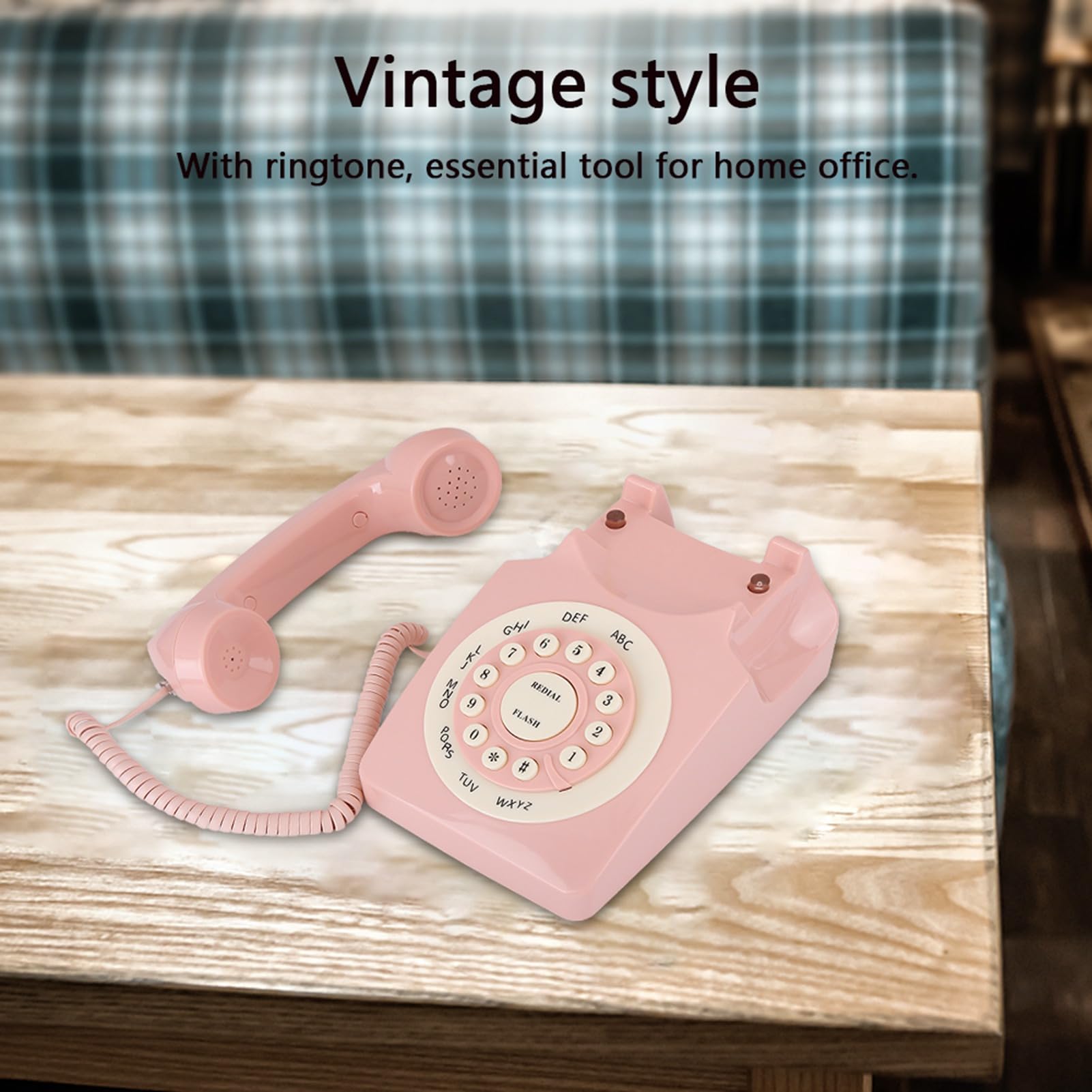 Telefono fisso a disco retrò, telefono da scrivania classico vintage con filo, telefoni vintage anni '80 con filo per casa, ufficio, rosa