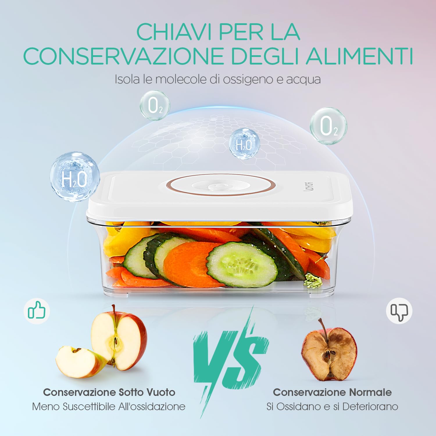 VOYOR Set da 3 Contenitori Sottovuoto Riutilizzabili per Alimenti (S/M/L) | Contenitori leggeri con valvola sottovuoto, ideali per meal prep e frigorifero organizzato. Macchina non inclusa