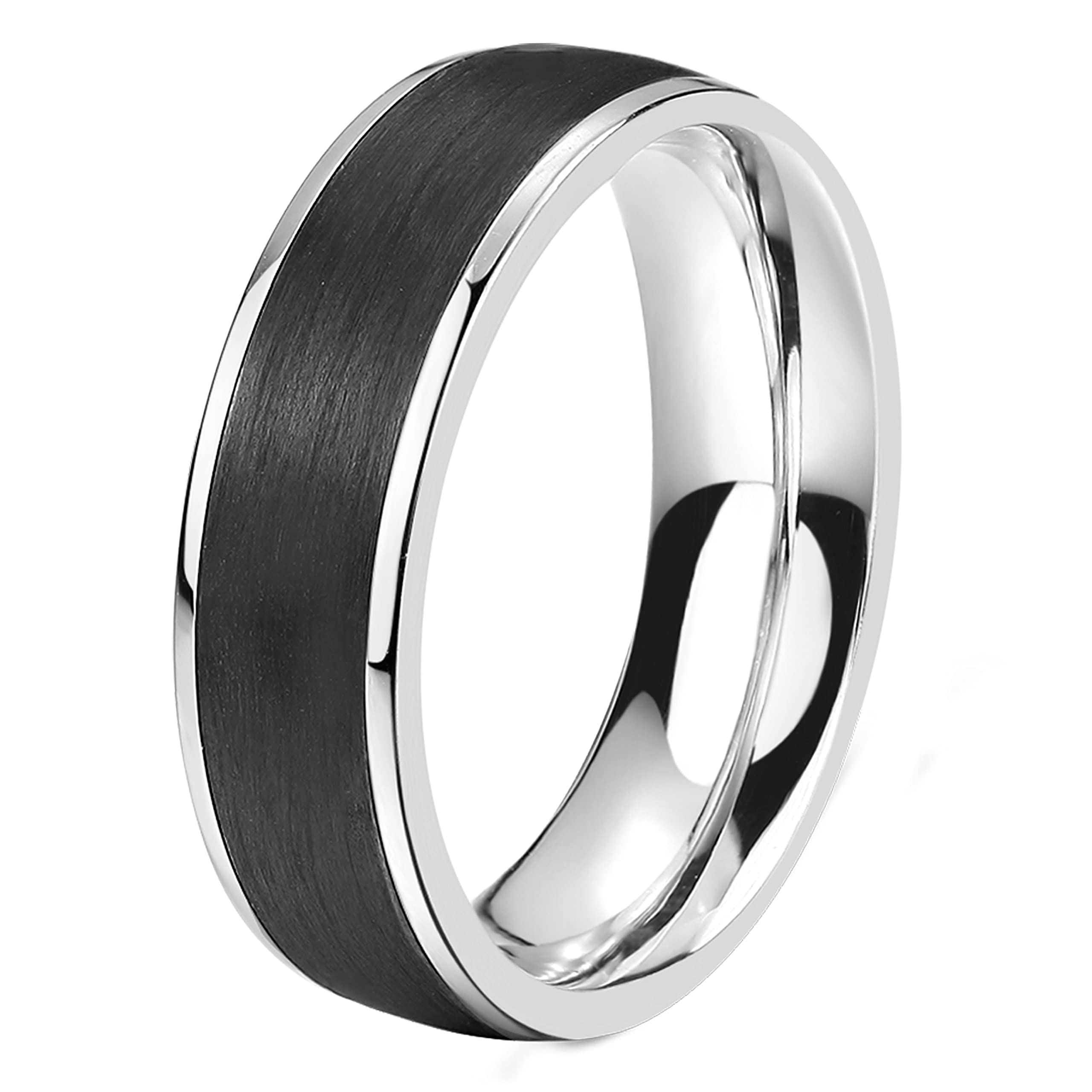 DOOSTI Damen Herren Ring Edelstahl Silber mit Einlage Carbon Schwarz als Partnerring Ehering Freundschaftsring Herrenring Damenring inkl. Gravur mit Namen