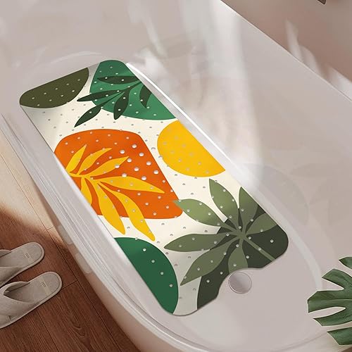 Tapete de bañera antideslizante, tapete de baño bohemio para bañera, tapete de ducha extra largo con ventosas y agujeros de drenaje para niños