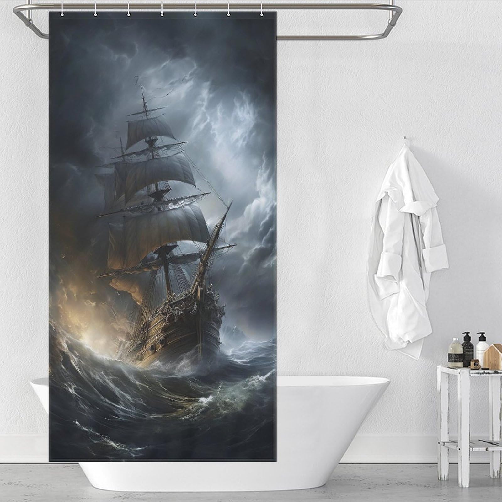 Rideau de douche pirate imperméable pour éviter les inondations dans la salle de bains