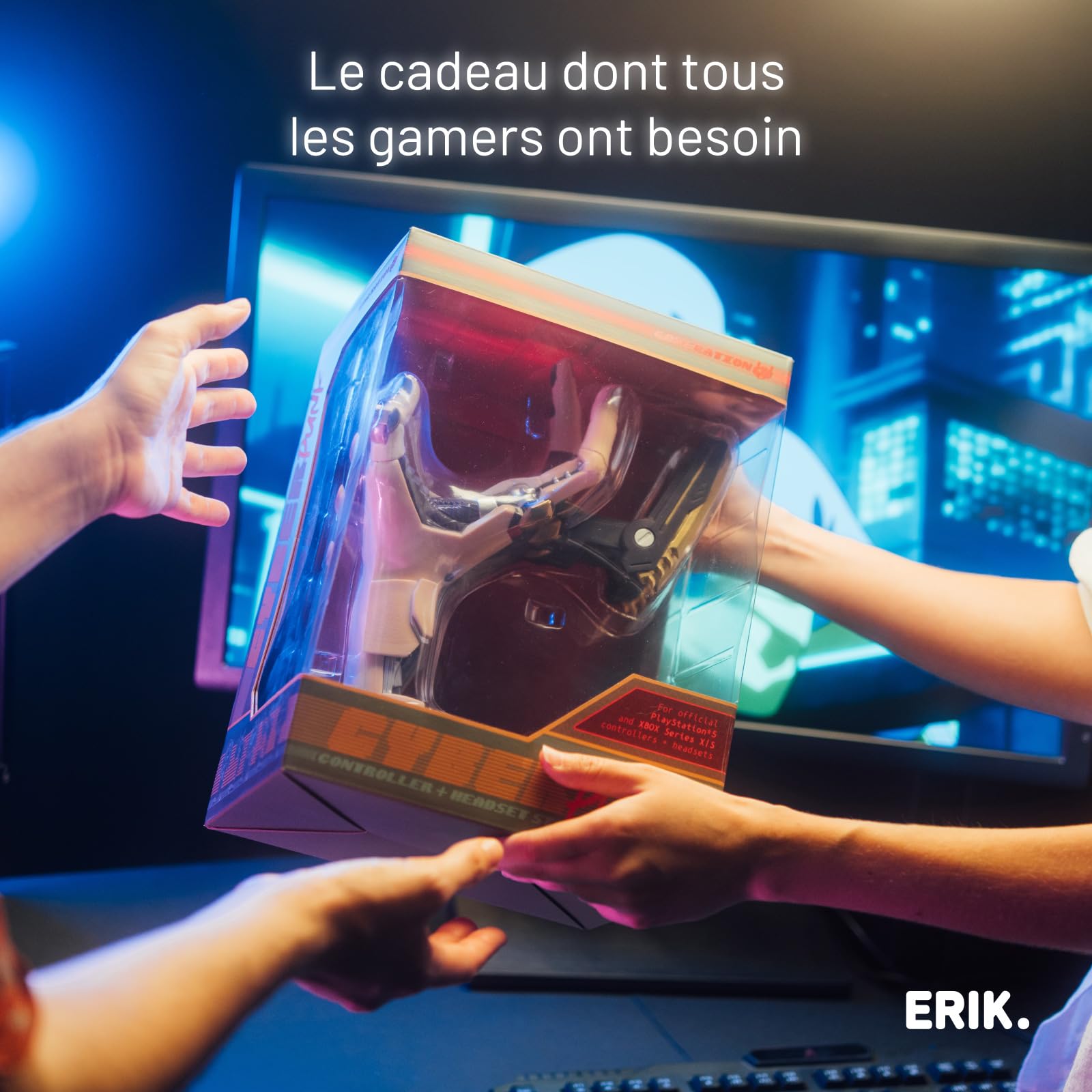 Grupo Erik Support Casque Gamer et Support Manette Cyberpunk | Porte Casque Gamer | Accessoire Gaming Merchandise, Accessoire PS5, Deco Gaming | 16 x 20 x 27,5 cm | Porte Casque Gamer 16 x 20 x 27,5 cm, Accessoire Gaming Merchandise
