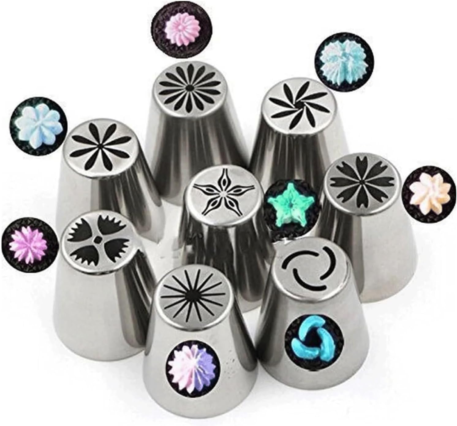 Pastry Nozzles Stainless Steel Piping Tips 9Pcs Icing Tips Russian Tips Leaves Nozzles Set Decorating Tips Pastry Tube Baking Tools