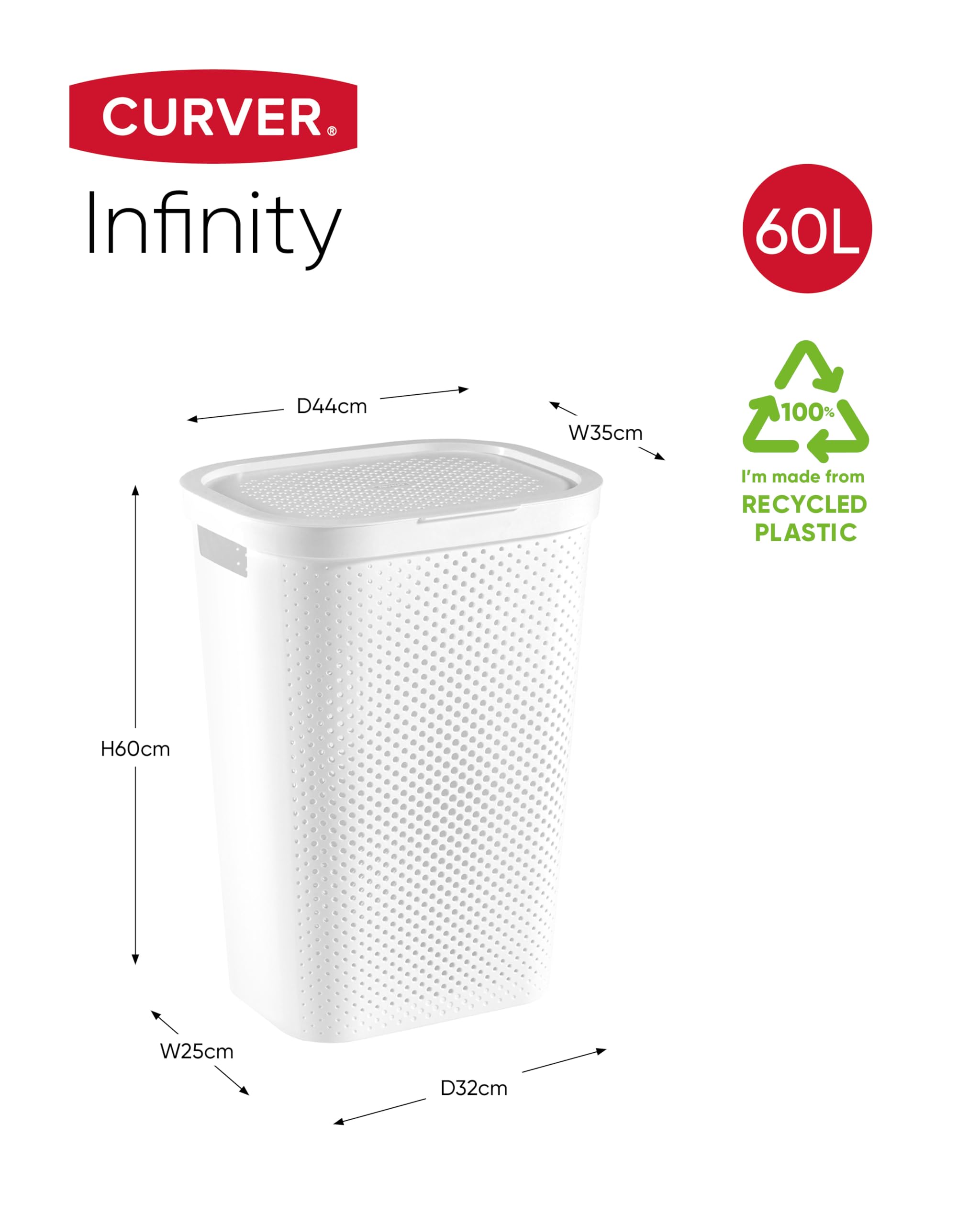 Curver Baúl para la Colada 60L Cesto de Ropa 44x35xH60 Blanco