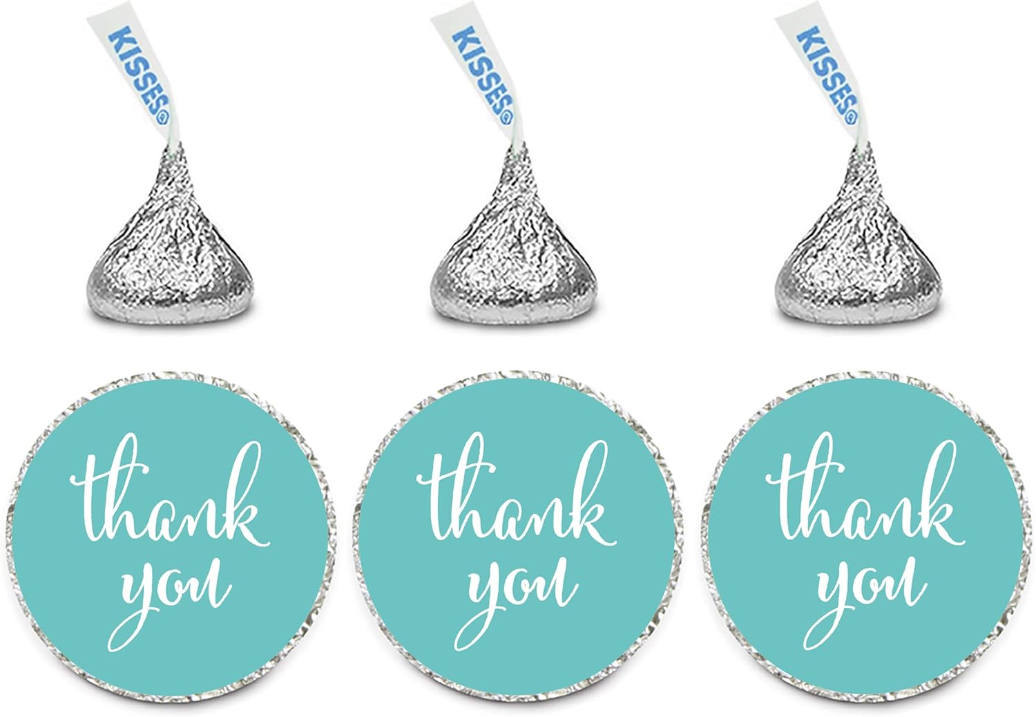 Andaz Press Chocolate Drop Labels Stickers, Thank You, Diamond Blue, 216-Pack, for Wedding Birthday Party Baby Bridal Shower Kisses Party Favors Decor Envelope Seals