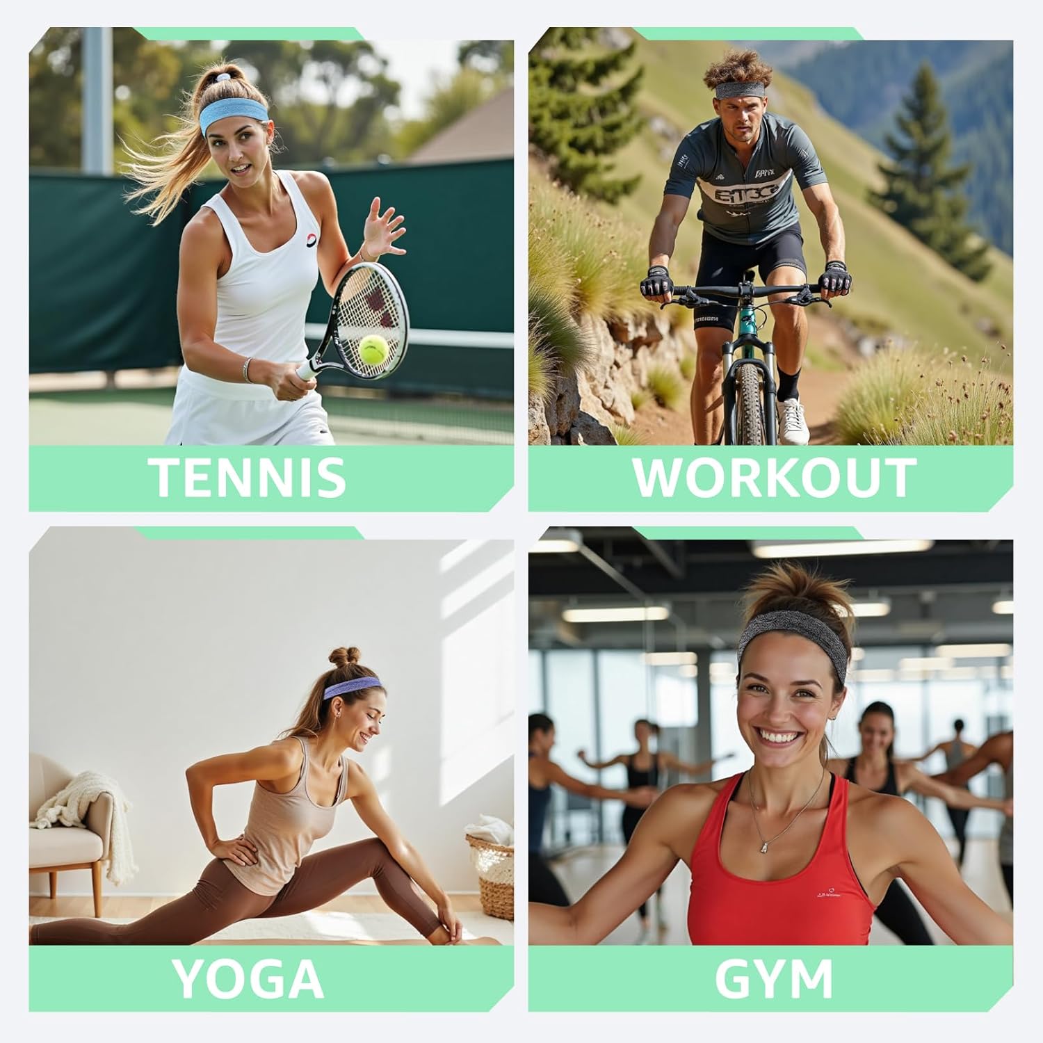 Athletic Sweat Bands Headbands for Women, Moisture Wicking Sweatbands Non-Slip Elastic Sports Hair Bands for Running, Workout, Yoga, Basketball, Tennis, Exercise - Image 5