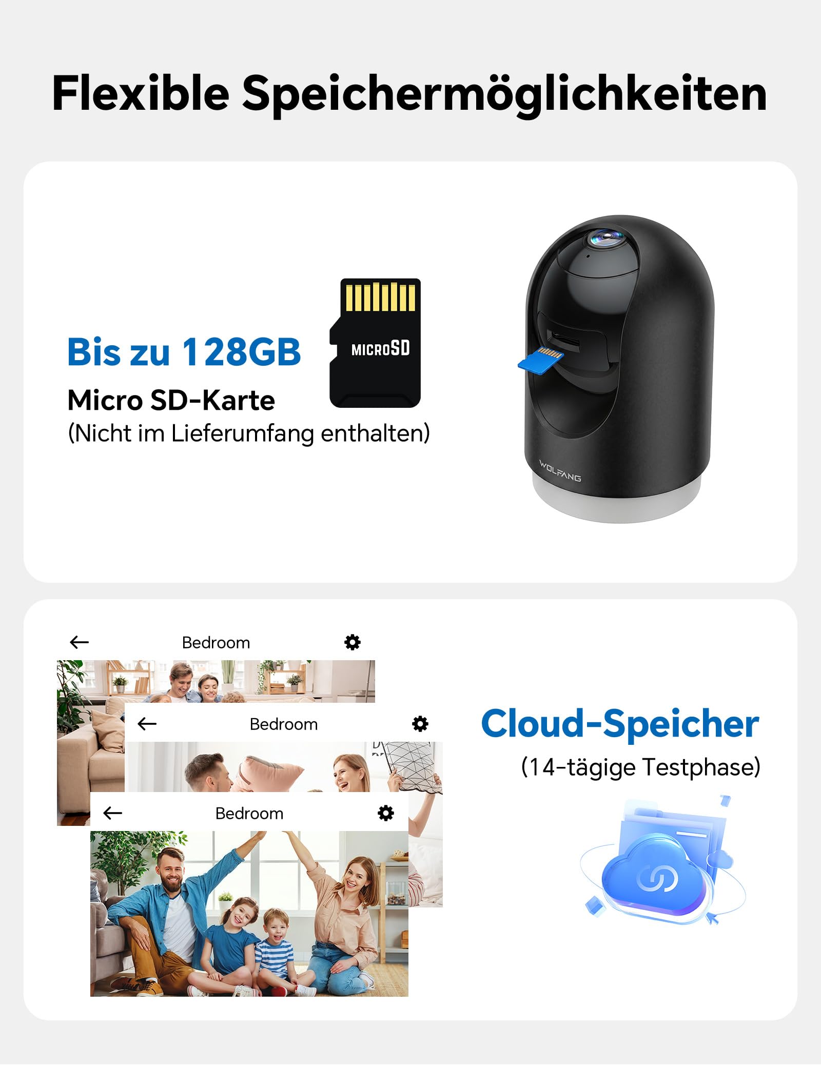 WOLFANG Überwachungskamera Innen 2K, WLAN Kamera Innen mit 360° PTZ, Auto-Tracking & Nachtsicht, Hundekamera mit 2-Wege-Audio, Kompatibel mit Alexa & Google Home
