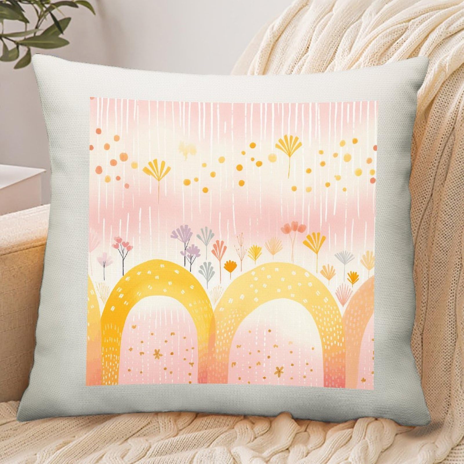Adfgyerh Style Several Rainbows Pillow Cover Breathable,Pillowcases Boho Decorative Envelope Closure,Throw Pillow Covers For Beach,Patio,Balcony,Couch Living Room 18 * 18In
