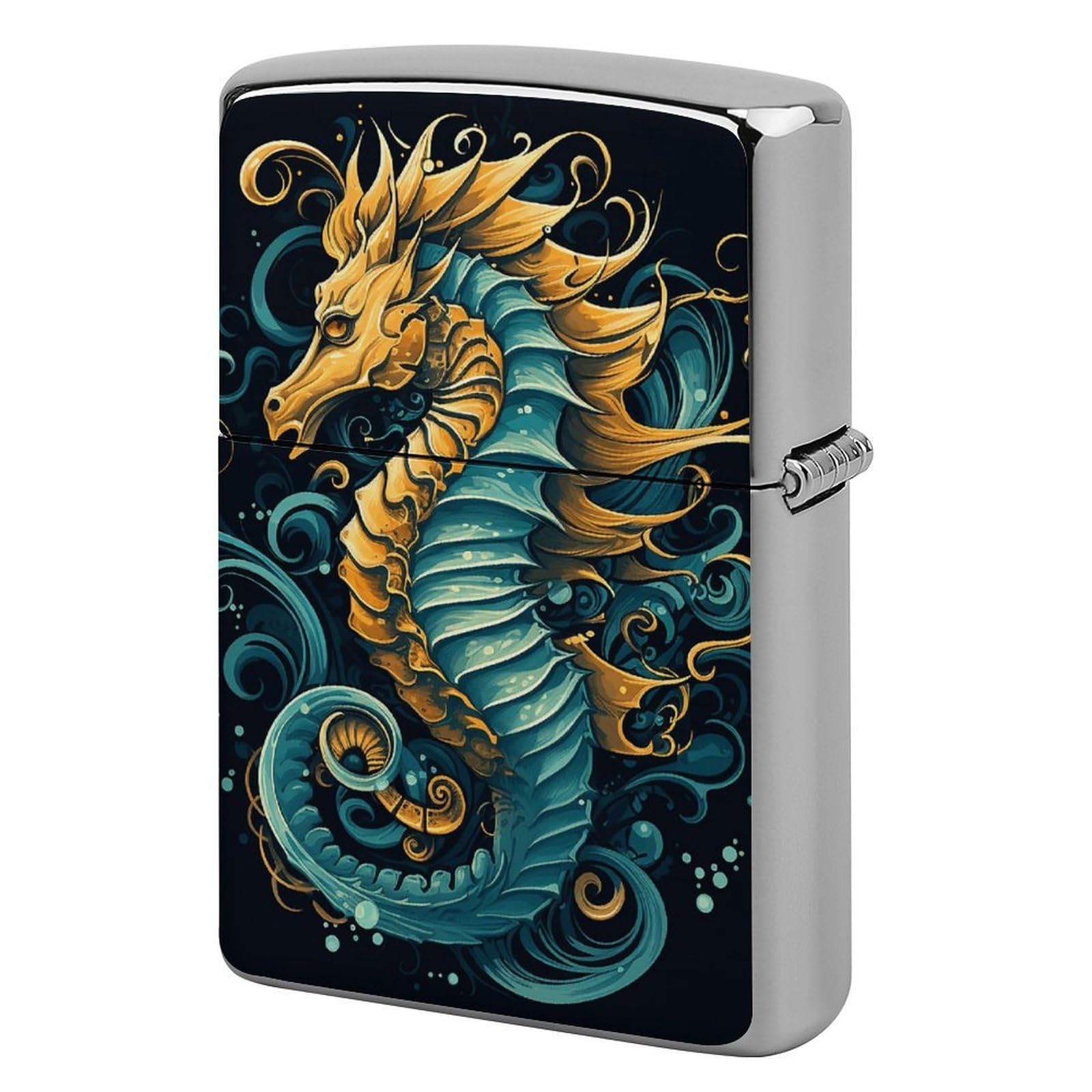 Seahorse Blue Pattern Lighter Cover for Men, Personalized Lighter Case for Birthday Gift, Flip-Top Lighters Protective Cover, Portable Lighters Shell for Outdoor, Travel