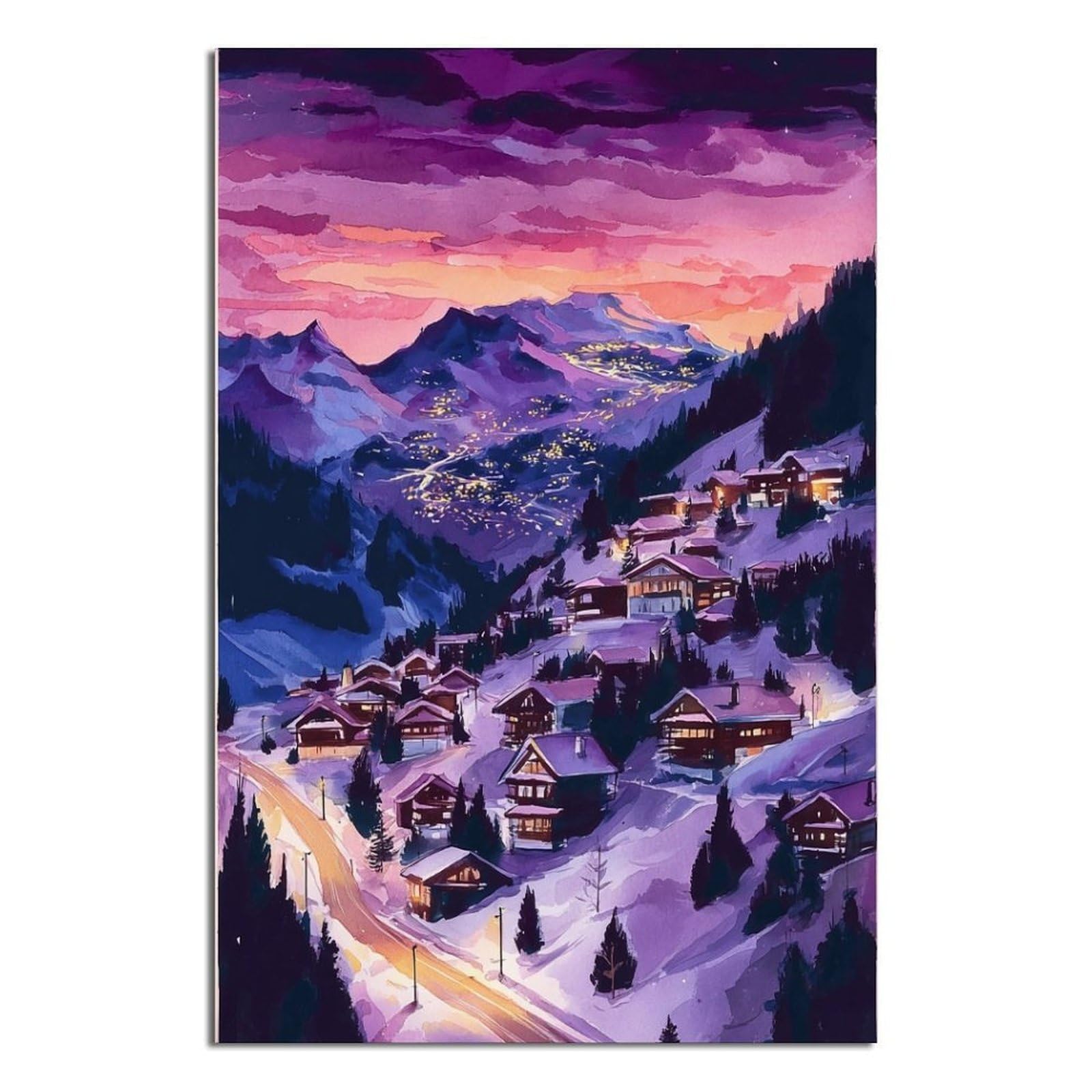 Courchevel Ski Poster 24x36inch(60x90cm) Vintage Watercolor Canvas Art