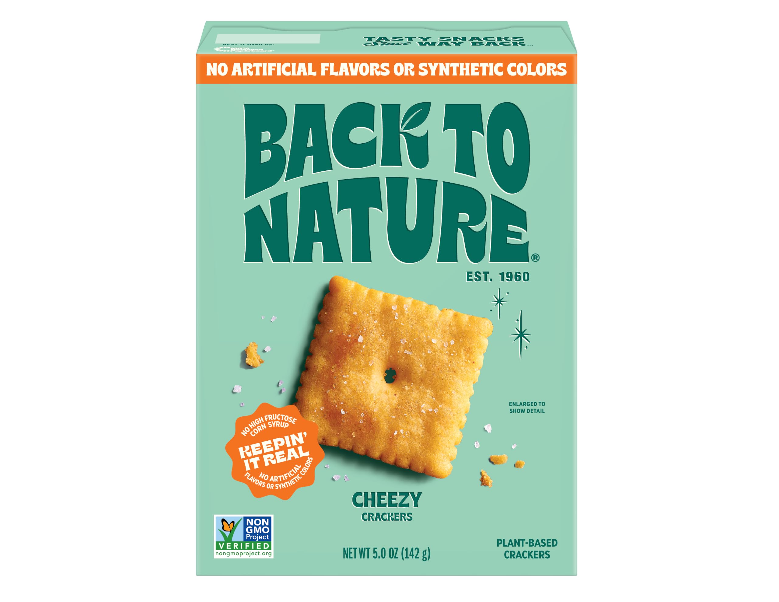 Back to Nature Cheezy Crackers Squares, Non GMO Plant Based Snack, 1pk | No Dairy Added Cheese Cracker Squares, Plant Based, Non GMO No High Fructose Corn Syrup No Artificials, Wholesome Snacks 5oz