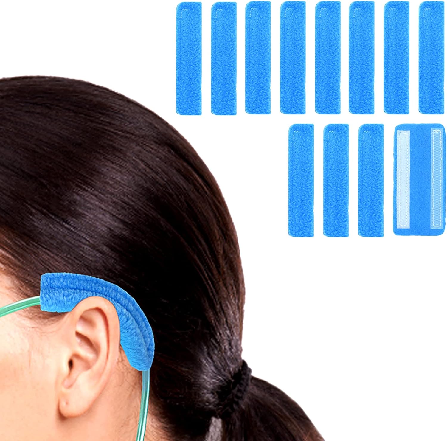 NATAKU 12 Pack Nasal Cannula Ear Cushions Oxygen Cannula Face Soft Cover for Oxygen Users to Help Relieve Ear Pain and Prevent Cheek Indentation Discomfort(Blue)