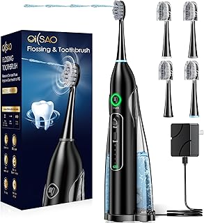 Electric Toothbrush with Water Flosser: All-in-One Oral Care with 3 Sonic Cleaning Modes, 5 Flossing Speeds, 4 Brush Heads, Portable for Adults Teeth Cleaning and Plaque Removal,Black