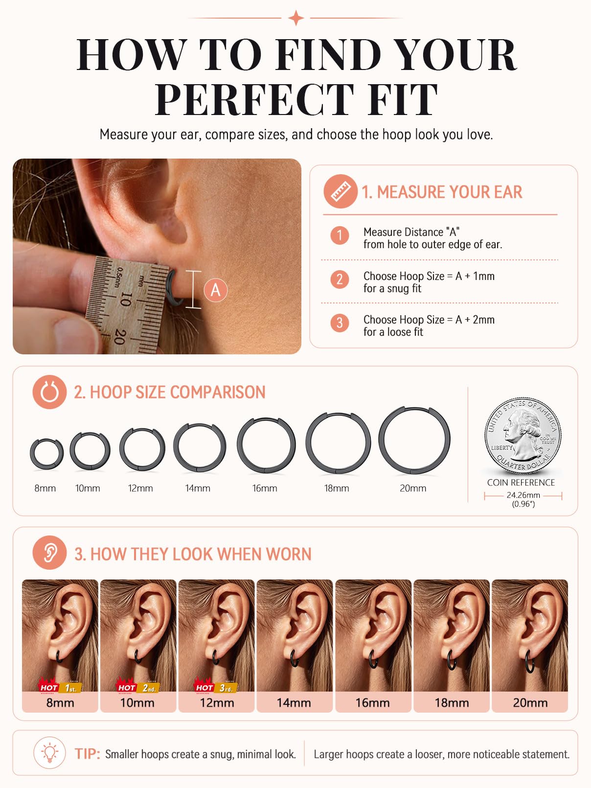 FaithHeart Czarne kolczyki do uszu dla mężczyzn Punk Helix Piercing duże kolczyki 20 mm Huggie kreole srebro 925 damskie kolczyki składane kreolki piercing do uszu biżuteria do uszu biżuteria do uszu