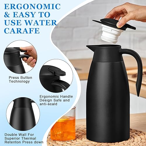 Miniatura 3 de Uiifan 2 jarras térmicas de café de 68 onzas con aislamiento de acero inoxidable térmico de doble pared al vacío, jarras de café con cepillos para