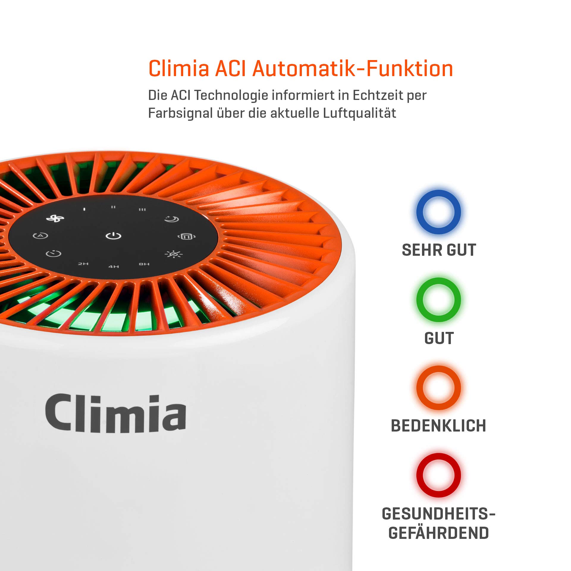 Climia CLR 250 oczyszczacz powietrza – 99,9% wydajności filtra, z filtrem powietrza Hepa 13 i filtrem z węglem aktywnym, 3 w 1 True-HEPA-13 filtr powietrza do pomieszczeń z modułem WiFi i aplikacją do 30 m2 (biały/szary)