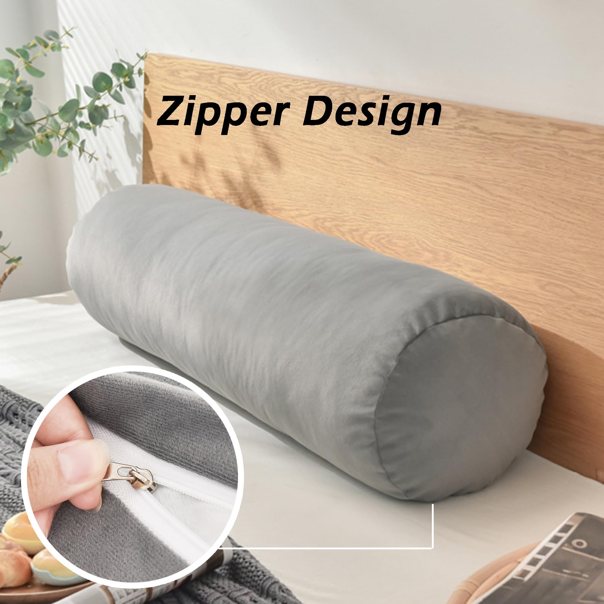 Coussin de soutien du cou, coussin cervical en rouleau - Coussin lombaire pour canapé/lit/canapé, lit, coussin de soutien dorsal, coussin de tête de lit (90 x 25 cm, gris)