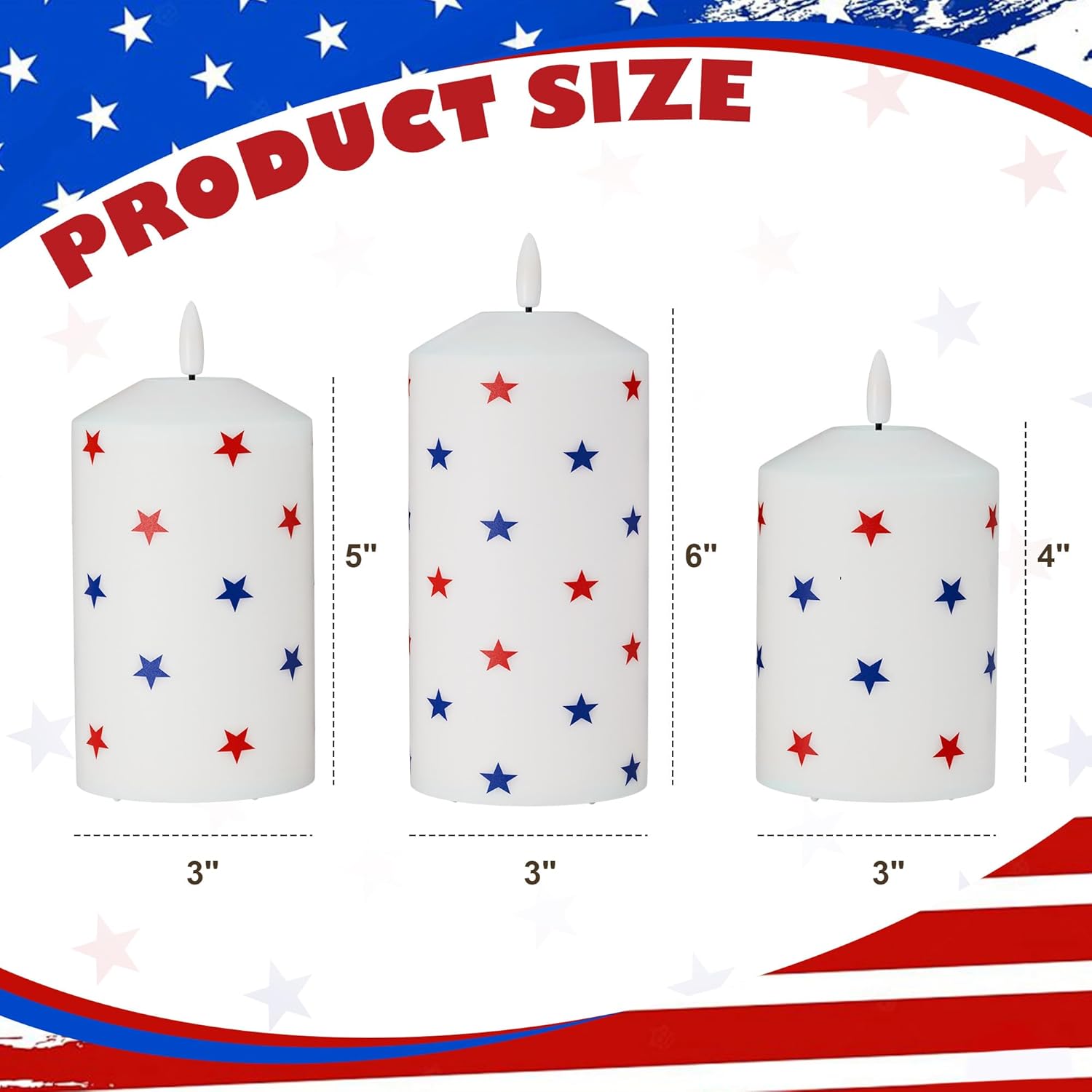 Patriotic Red White and Blue Star Candles, Real Wax 4th of July Led Candles, Flickering Flameless Candles with Remote, Memorial Day Flameless Pillar Candles for Patriotic Holiday Decor