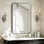 BEAUTYPEAK Miroir mural 20" x 28" Miroir de salle de bains rectangulaire avec cadre en alliage d'aluminium, coins arrondis Miroir suspendu pour salon chambre salle de bain entrée, pendules horizontale ou verticale, noir