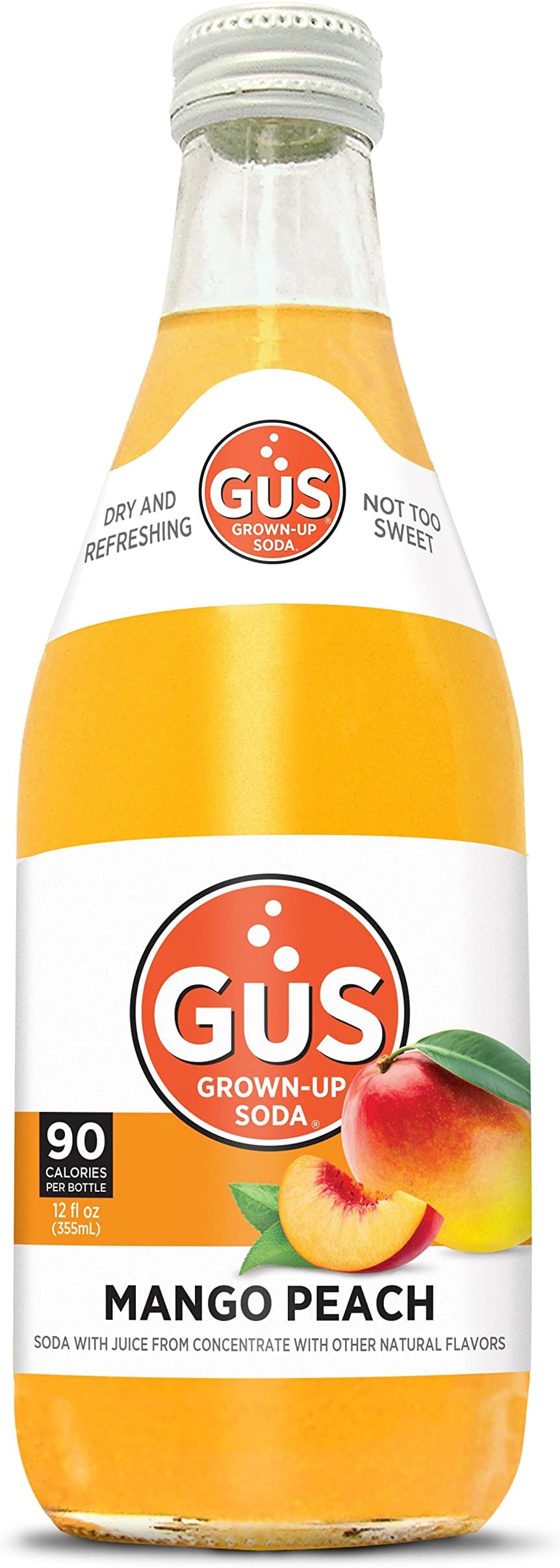 GuS Grown-Up Soda | Lightly Sweetened Sodas with Real Juices | 12 Fl Oz (Pack of 24) (Mango Peach)