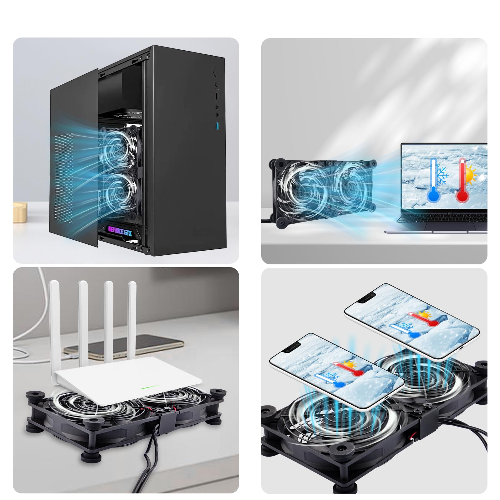 Ventola silenziosa 2 in 1 120 mm Dual Router con regolatore velocità 3 gradi DC 5V USB Cooling Case