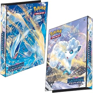 Pasta Fichário Álbum PokéⅯon Espada e Escudo Tempestade Prateada Lugia e Vulpix 4 Argolas Capa Dura com 10 folhas 9 bolsos para Cards Cartas